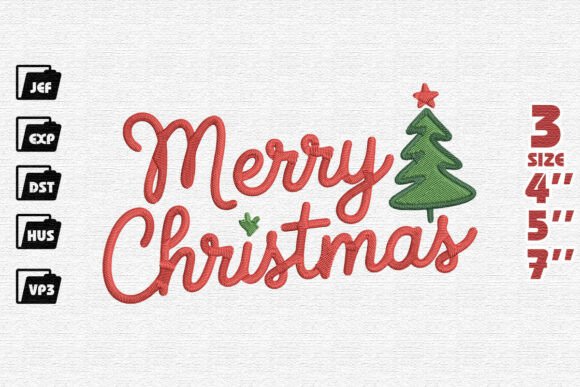 Cheerful Merry Christmas Script with Tree and Holly
