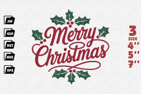 Classic Merry Christmas with Holly Berries