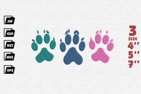 Colorful Paw Print Embroidery Design