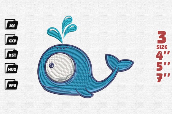 Cute Cartoon Whale Embroidery Design