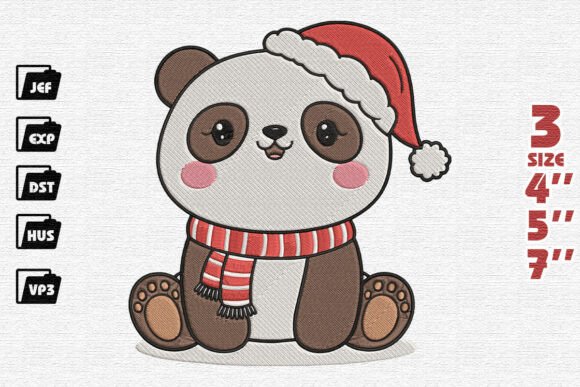 Cute Christmas Panda Embroidery Design