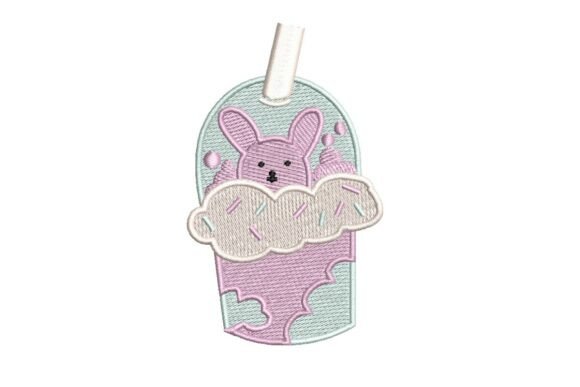 Cute Pink Bunny Boba Tea Embroidery Design