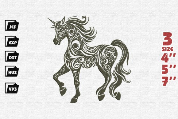 Elegant Ornate Unicorn Embroidery Design