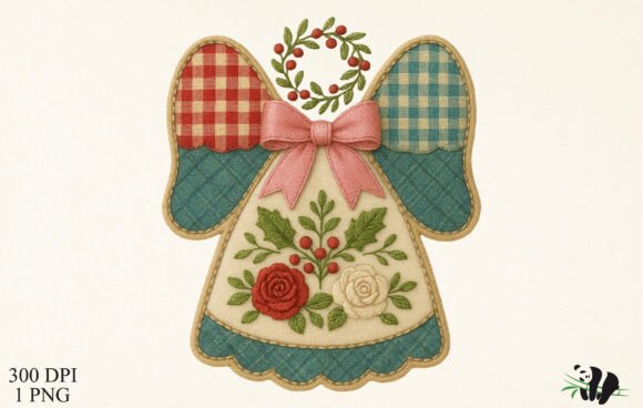 Faux Embroidery Patchwork Angel Wings