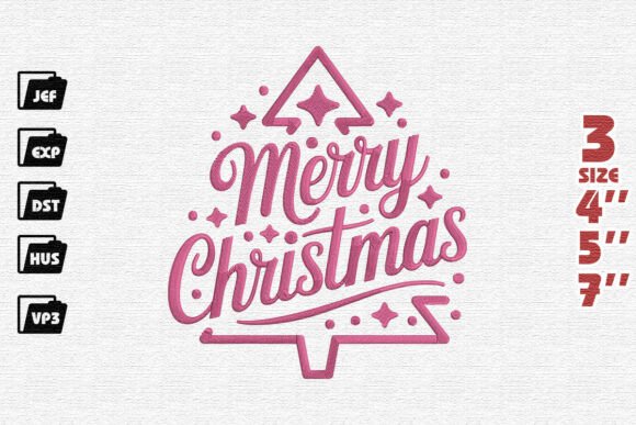 Festive Pink Merry Christmas Typography Tree