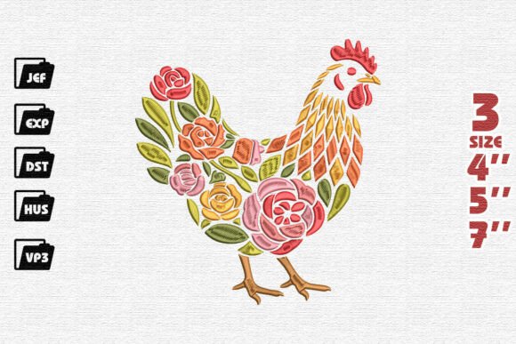 Folk Art Rooster Embroidery Design