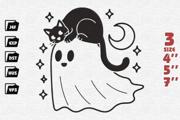 Ghost and Black Cat Embroidery