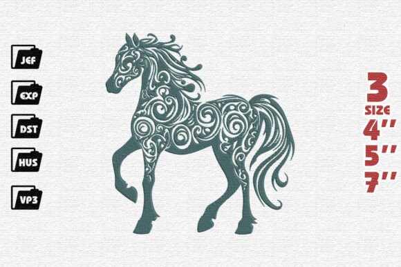 Green Elegant Ornate Horse Embroidery