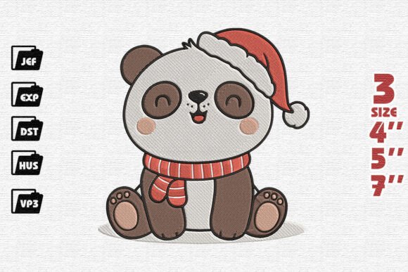 Happy Christmas Panda Embroidery Design
