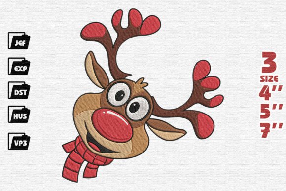 Happy Peeking Rudolph Embroidery Design