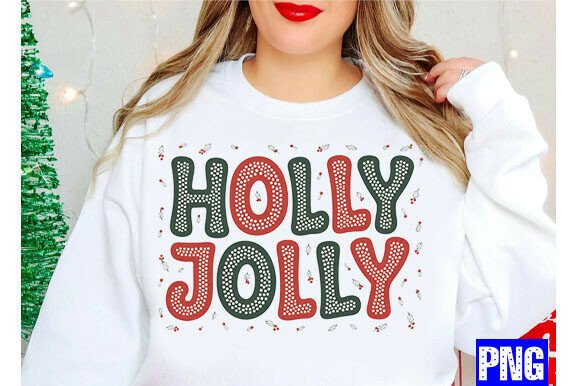HOLLY JOLLY Faux Embroidery PNG