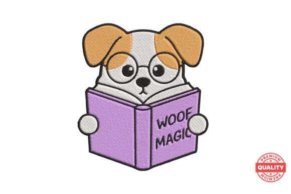 Magic Book Puppy Embroidery Design