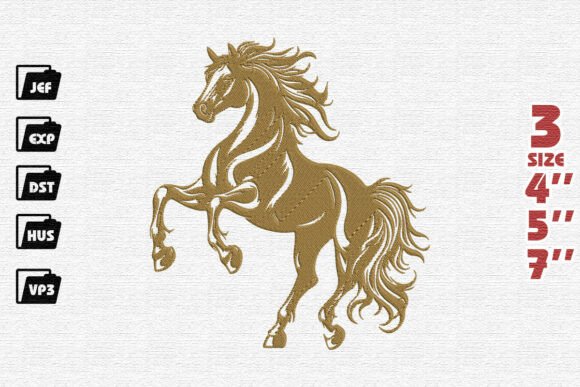 Majestic Golden Rearing Stallion Embroidery Design