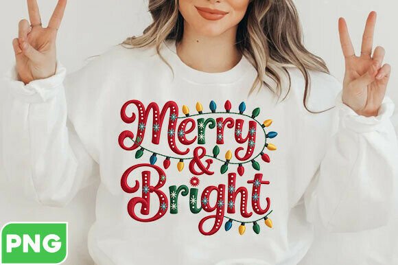 Merry Bright Lights Embroidery PNG