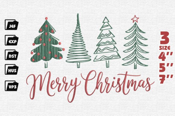 Merry Christmas with Whimsical Green Trees