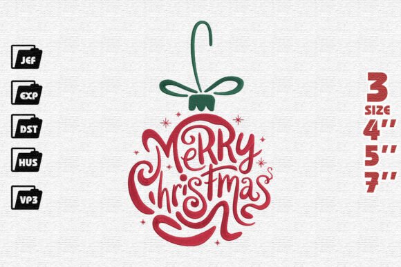 Merry Christmas Word Art Ornament Embroidery Design