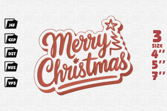 Retro Merry Christmas Script Embroidery Design