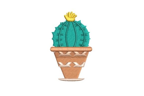 Round Cactus Embroidery in Geometric Pot